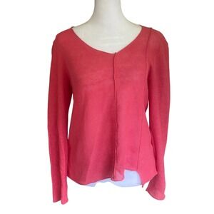 Eileen‎ Fisher 100% Linen Hot Pink Sweater Top PP Asymmetrical Earthy Lagenlook